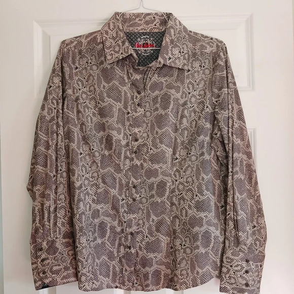 Robert Graham Snakeskin Print Snake Eye Jewel Button Down Fit Shirt Blouse Top - Picture 1 of 6
